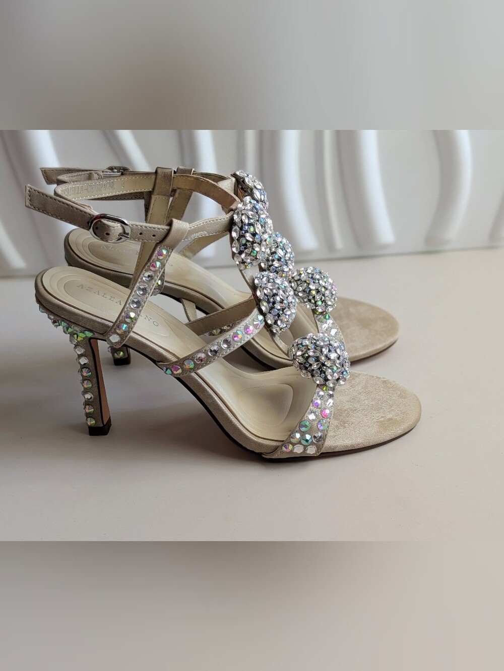 Azalea Wang Bestella Champagne Crystal Rhinestone Stiletto Heels NIB 8